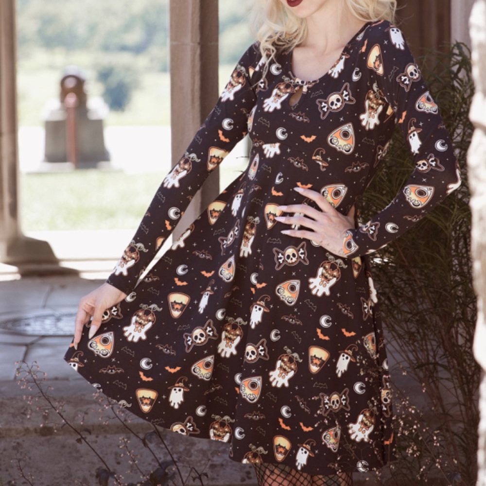 -SOLD- Sourpuss Spooky Treats Keyhole Skater Dress
